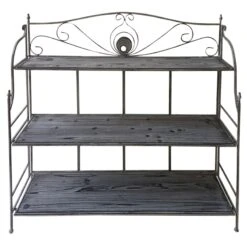 40in. Rustic Metal Rack With Folding Wood Top Shelves