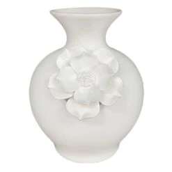 6X7 WT FLORAL CERAMIC VASE