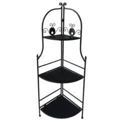 Black Metal Corner Rack With Folding Wooden Shelves, 48"