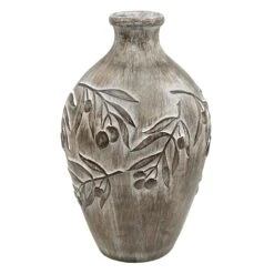 Brown Carved Leaf Vase, 11"