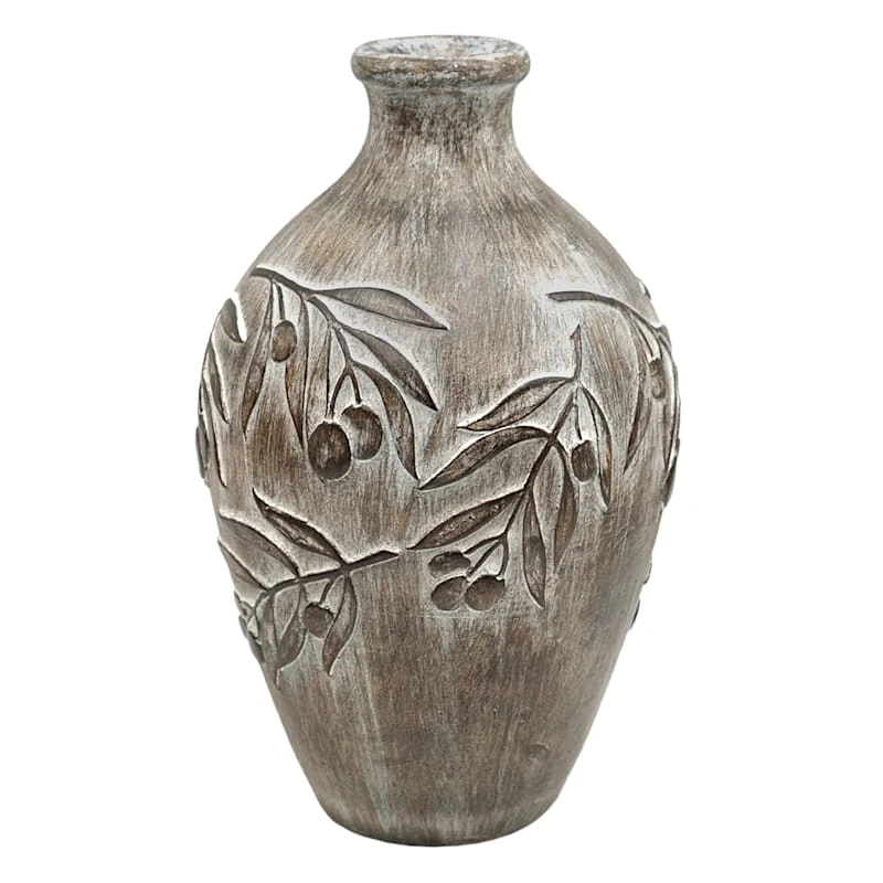 Brown Carved Leaf Vase, 11"