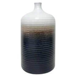 Brown & White Ribbed Jug Vase, 12"