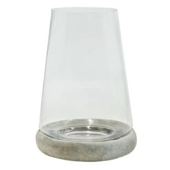 Clear Glass Hurricane Vase With Cement Base, 10"