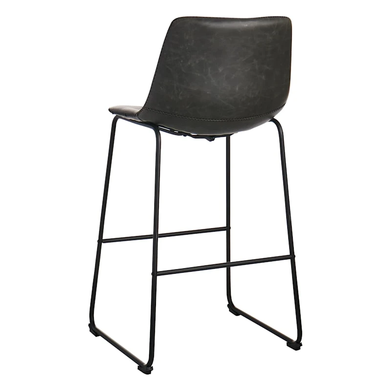 Crosby St Drake Modern Faux Leather Industrial Barstool, Dark Grey - Image 3