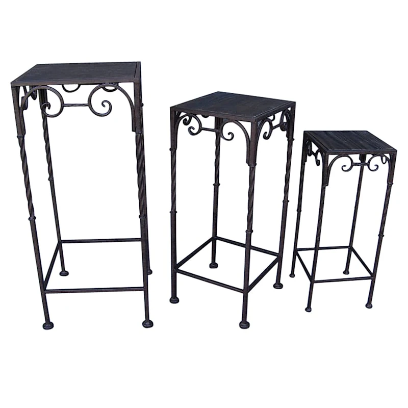 Square Wood Top Plant Stand With Brown Twist Metal Leg, Small - Image 2