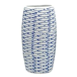 Tracey Boyd Blue Fish Patterned Ceramic Vase, 13"