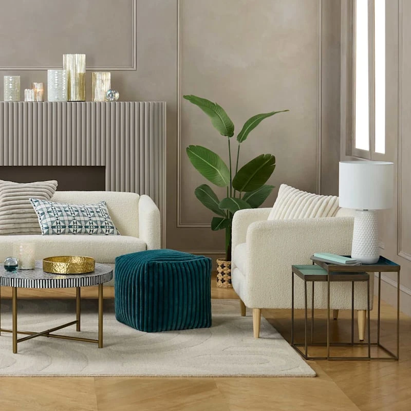 Tracey Boyd Esme Channeled Fur Pouf, Teal - Image 3