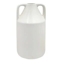 Tracey Boyd White Ceramic Vase With Handles, 9.5"