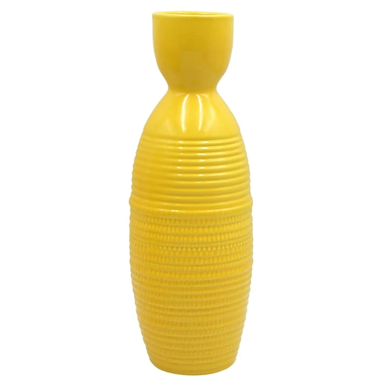 Tracey Boyd Yellow Ribbed Ceramic Vase, 13"
